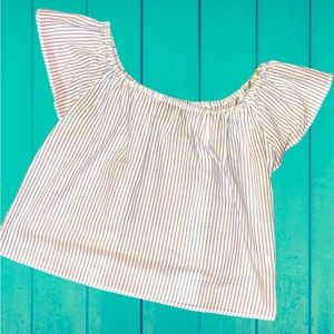 White/Blue Stripped Off The Shoulder Top